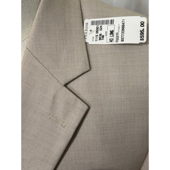 JoS. A. Bank Tan Suit 43L x 37 Pleat Wool Blend Houndstooth Tropical NWT $595 - Picture 6 of 8